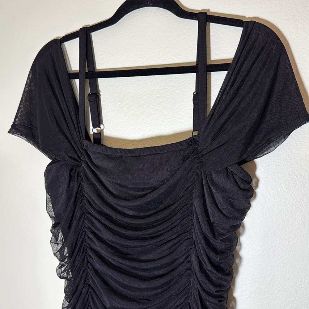 Torrid size 2 Black Mesh Ruched Cold Shoulder Bodycon Dress - Picture 6 of 13